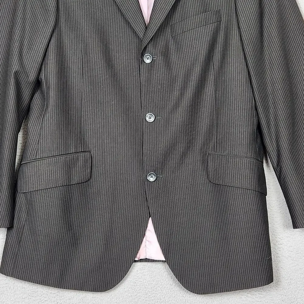 Billy London Suit Jacket Mens 42R Black Pinstripe Polyester Rayon 4 Button